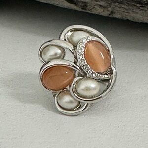 Pearl Cocktail Ring with Peach & Crystal Accents